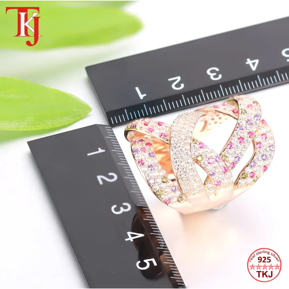 TKJ Personalized Trendy Rose Gold Fashion Cross 925 Sterling Silver Women's Ring Cocktail Party Favors