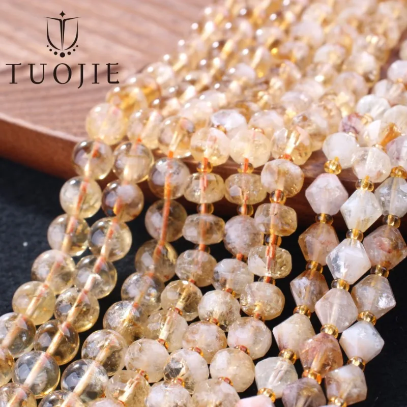 

High Quality Natural Citrine Beads Round Flat Rhombus Faceted Gemstone Beads for Bracelet Jewelry Bracelet Necklace Making