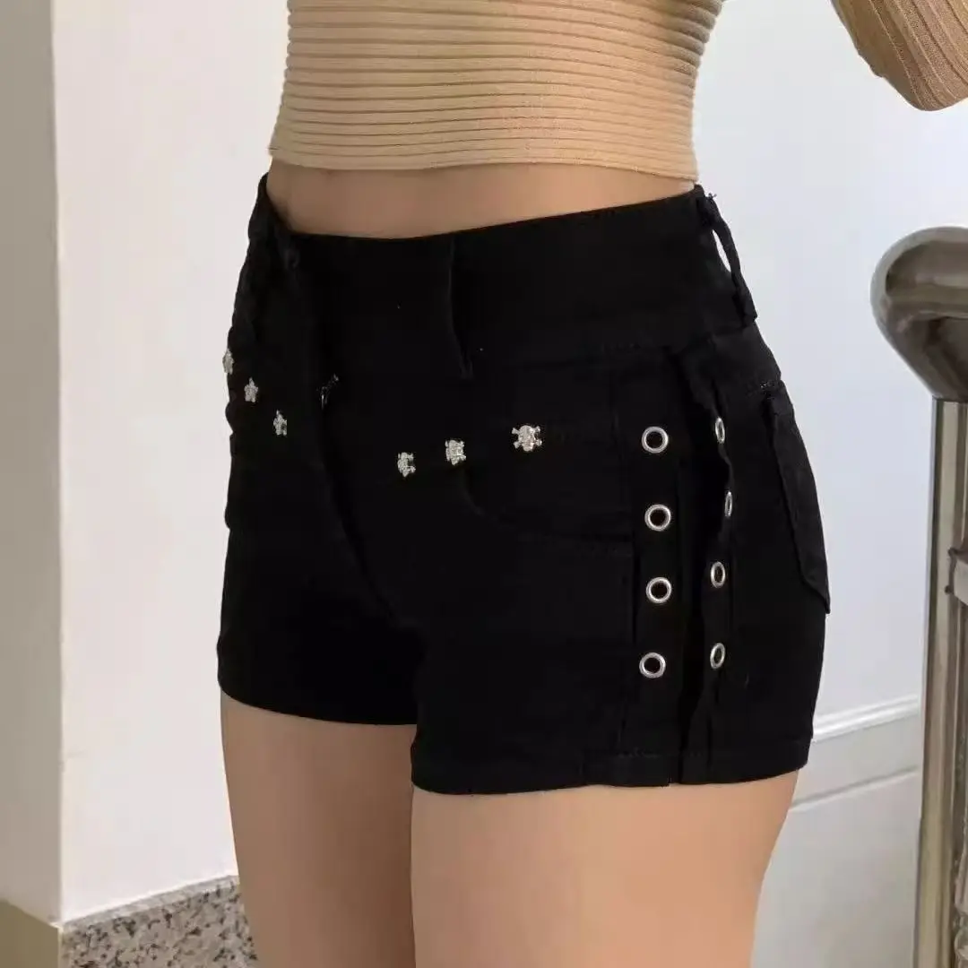 Black Streetwear Denim Shorts for Women Y2K American Sexy Low Waist Hot Girls Hip Shorts Fashion Gothic Slim Mini Jeans Shorts
