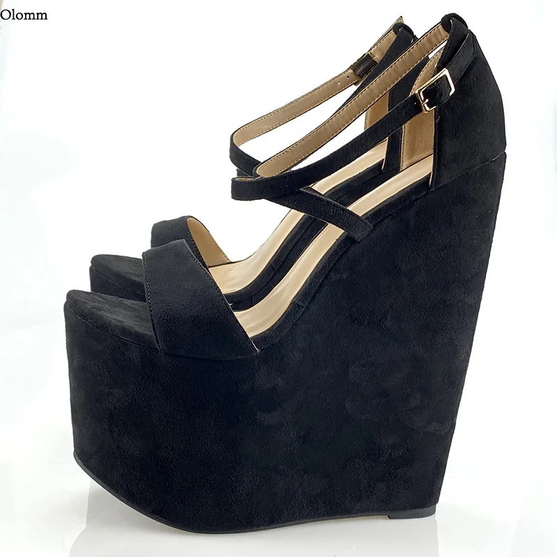 

Olomm/женские летние сандалии ручной работы на очень высокой танкетке с открытым носком, черные, бежевые, оранжевые туфли для вечеринок, размер США 5-15