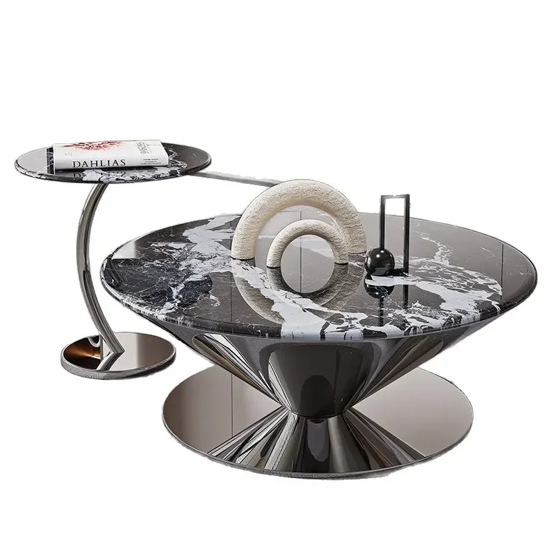 Italian luxury stone round coffee table flying saucer combination small apartment living room tea table household