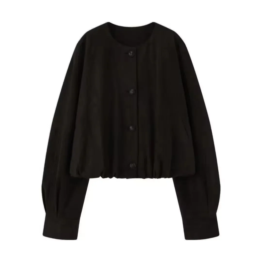 ฤดูร้อนใหม่ เสื้อแจ็คเก็ตหนังผู้หญิง คอกลม กระดุมเดี่ยว ทรงทันสมัย สไตล์ยุโรปและอเมริกา