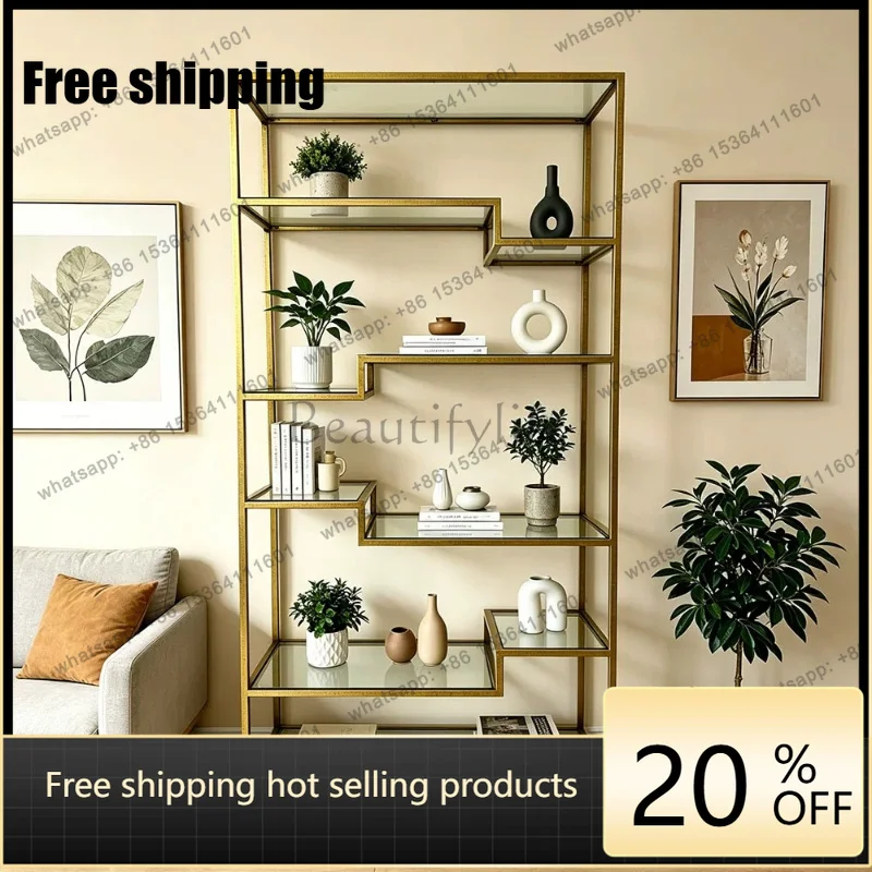 Zj. Light luxury gilt geometric dislocation glass display rack, art display rack