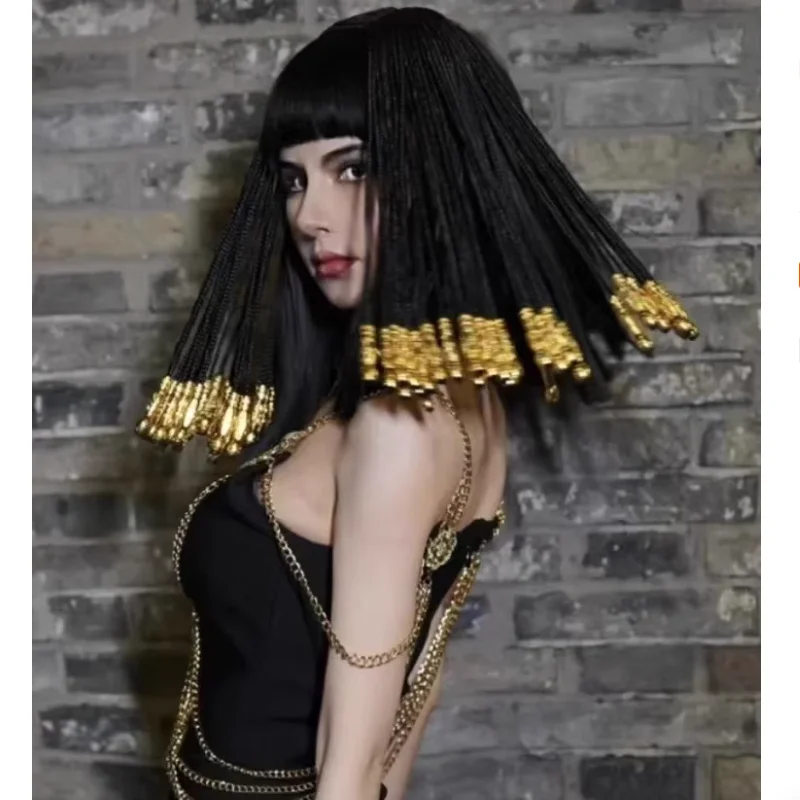 Qijun Cosplay Costume Cleopatra Black Bangs Wig Anime Nightclub Dreadlocks Halloween Hair Accessories
