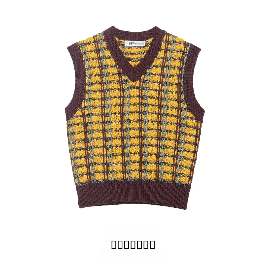 

KASLEAD Faionable Texture Knitted Vest Versatile Simple Design Street Sle V-Ne Polyester Fiber 303900 Women'swear