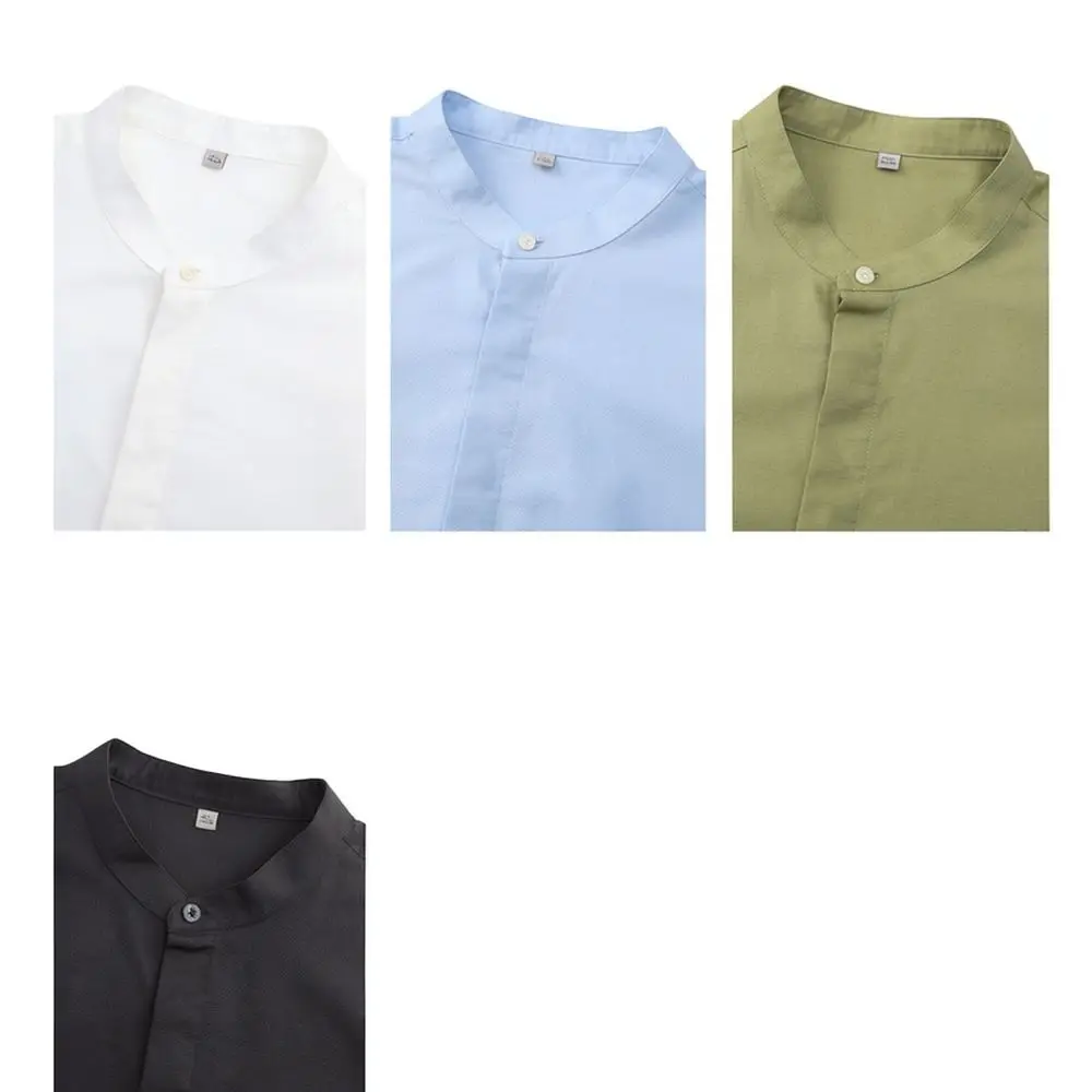 Mens Linen Shirt Long Sleeve Stand Collar Casual Business Shirt Breathable Slim Fit New Chinese Style Old Money Aesthetic Top