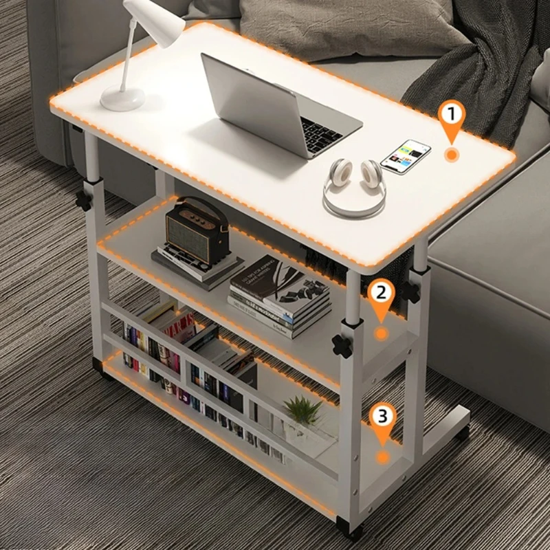 Height Adjustable Computer Desk Multi-Layer Storage Swivel Wheel Home Desk Mobile Laptop Standing Desk for Dormitory and Bedroom