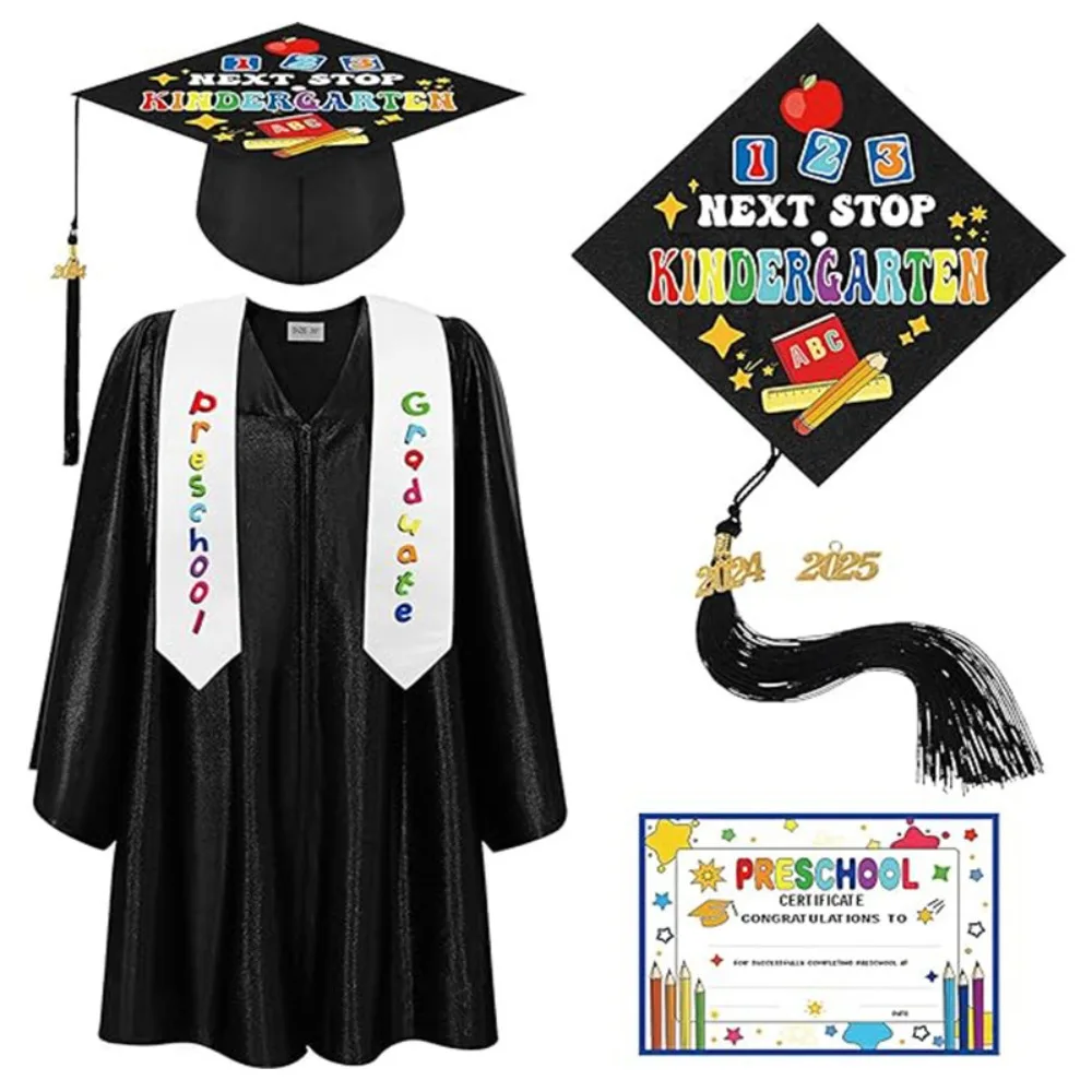 2025 Neues Doktoruniform-Abschlusskleid, Bachelor-Uniform, gestrickt, mehrfarbig, für Grundschüler, Performance-Anzug