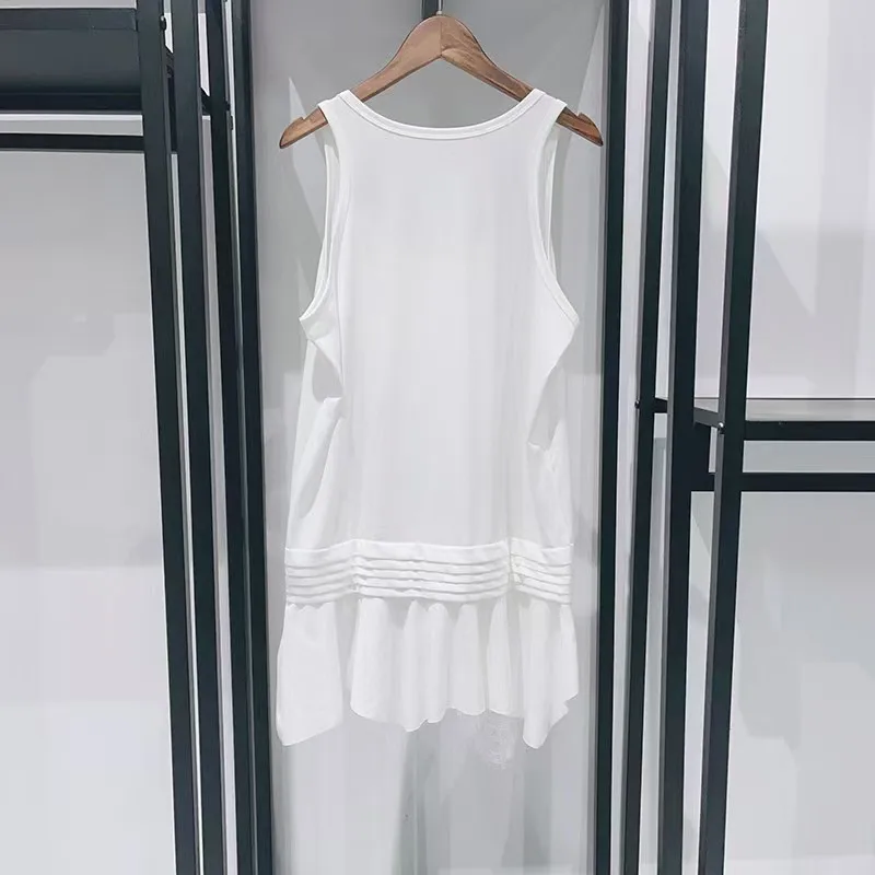 Gilet mi-long sans manches à col en U pour femmes, haut en dentelle irrégulière, chemise inférieure de haute qualité, été, nouveau, 2025