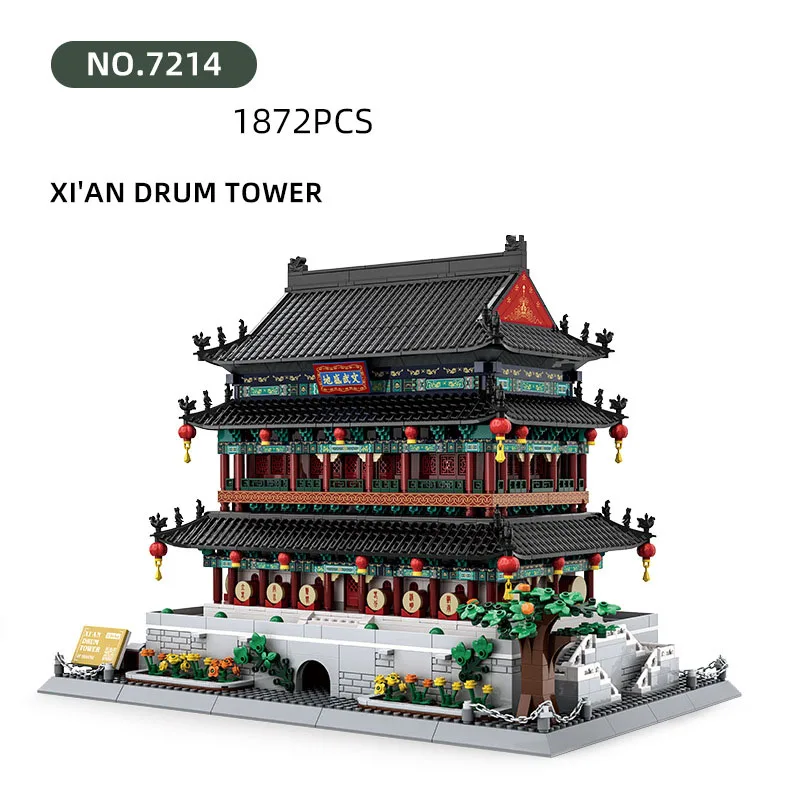 Creative China Historical Cultural Architecture Model Block Xi\'an Drum Tower Building Brick Educational Toy Collection For Gifts