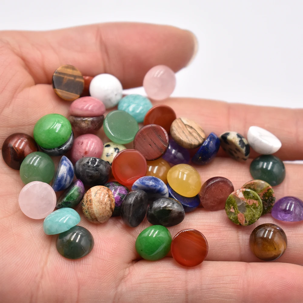 Großhandel 50 Stück/Lot Modische, hochwertige 10mm gemischte runde CAB-CABOCHON Natursteinperlen für Schmuckzubehör, kostenloser Versand – Detail 2