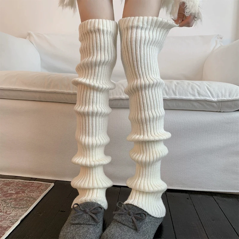 Autum Winter Lolita Style 70cm Leg Warmers Socks Female Knitted Warm Foot Cover Women Warmer Lady Crochet Heap Socks Boot Cuffs