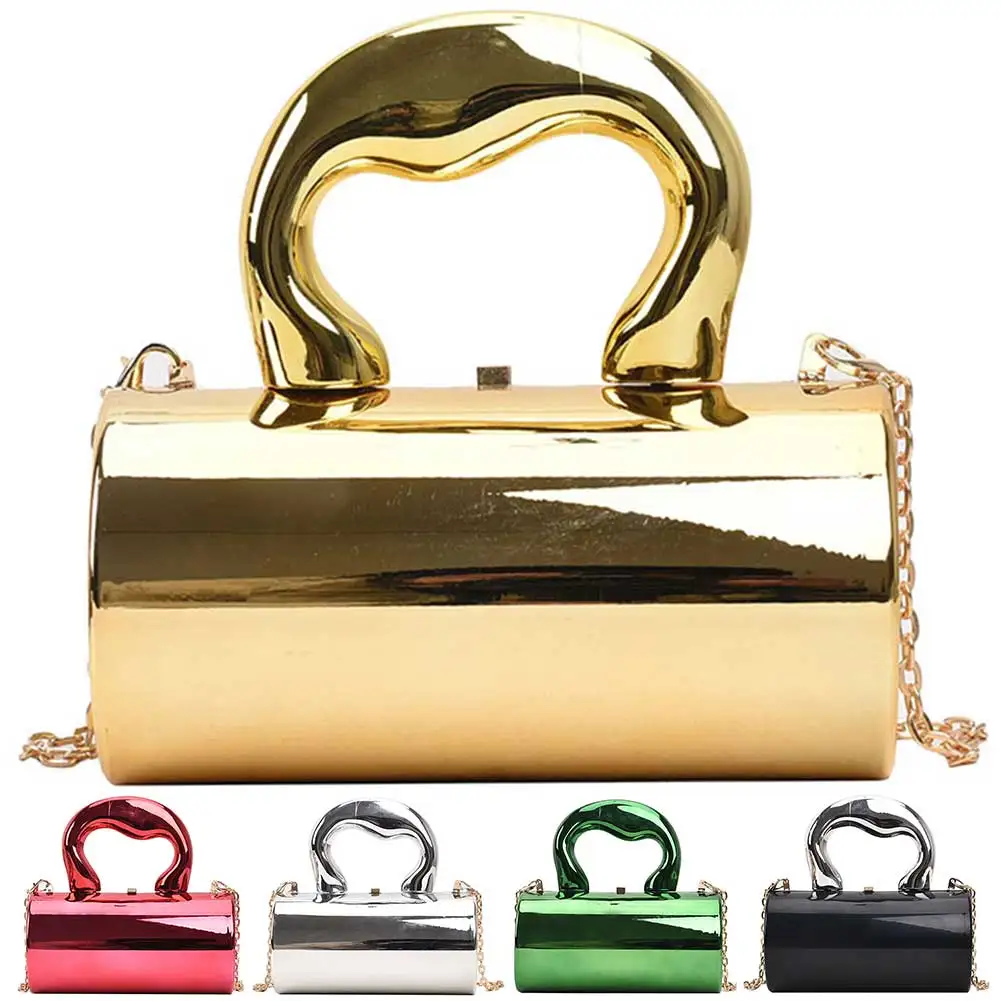 Women Clutch Bag Metal Handles Party Clutches Large Capacity Fashion Cylinder Bag Vintage Style Everyday Shoulder Bag Daily Bag