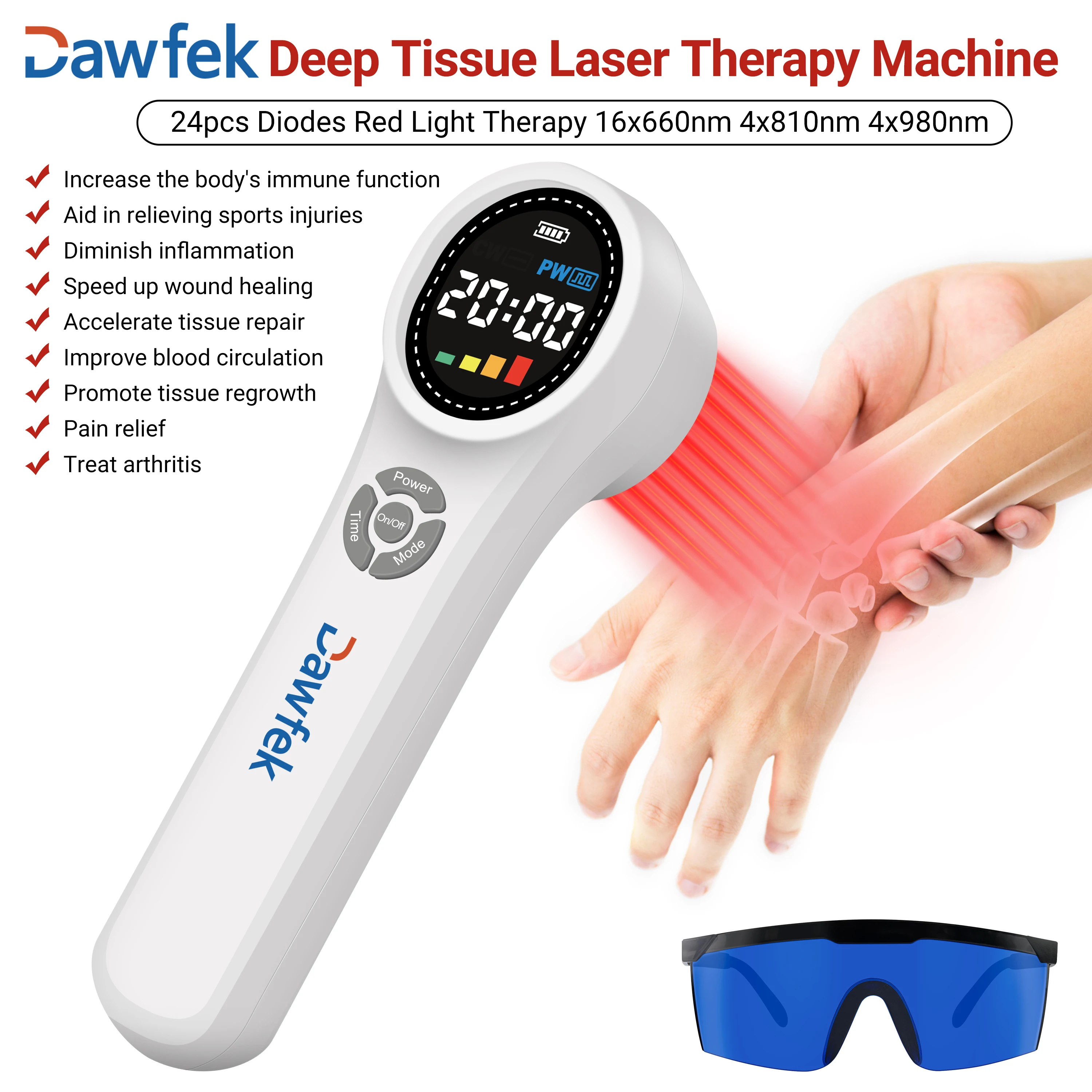 Dawfek Lllt Cold Laser Therapy Laser For Muscle Pain 660nm 810nm 980nm For Acute And Chronic Pain And Arthritis Home Portable