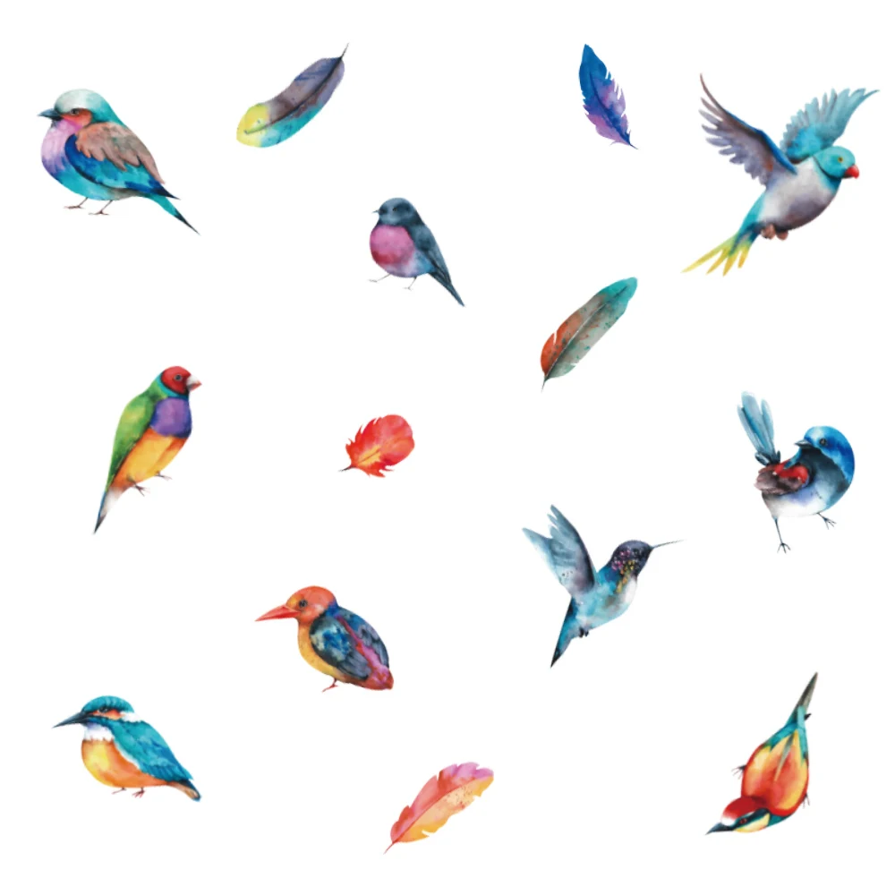 Colorful Birds Feather Removable Wall Stickers for Home Decor Art Self-adhesive Window Tile Cupboard Decals PVC Mural DIY Poster view 6