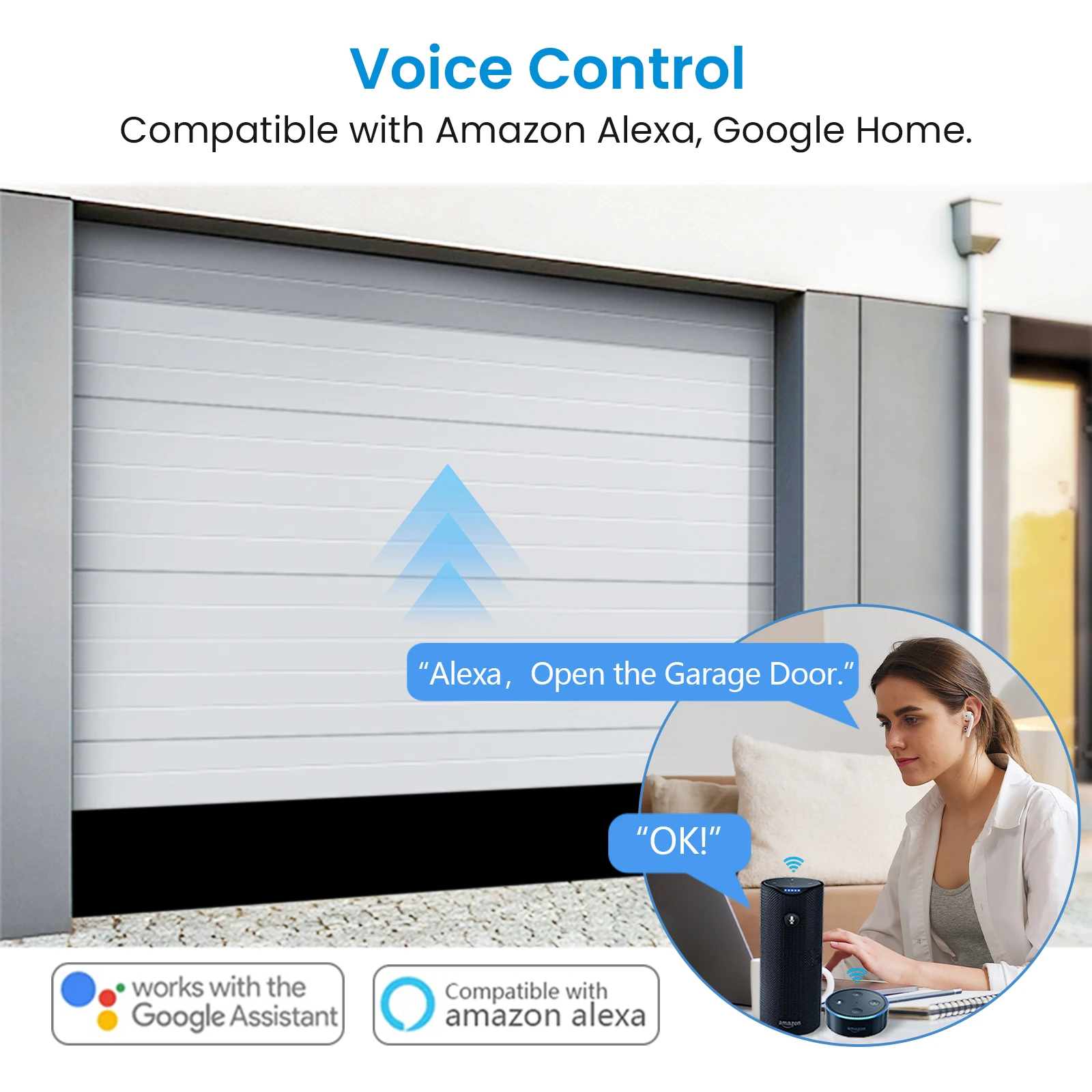 QCSMART ZigBee Garage Door Wireless Waterproof Sensor Opener Controller Control Smart Life Works with Google Assistant Alexa