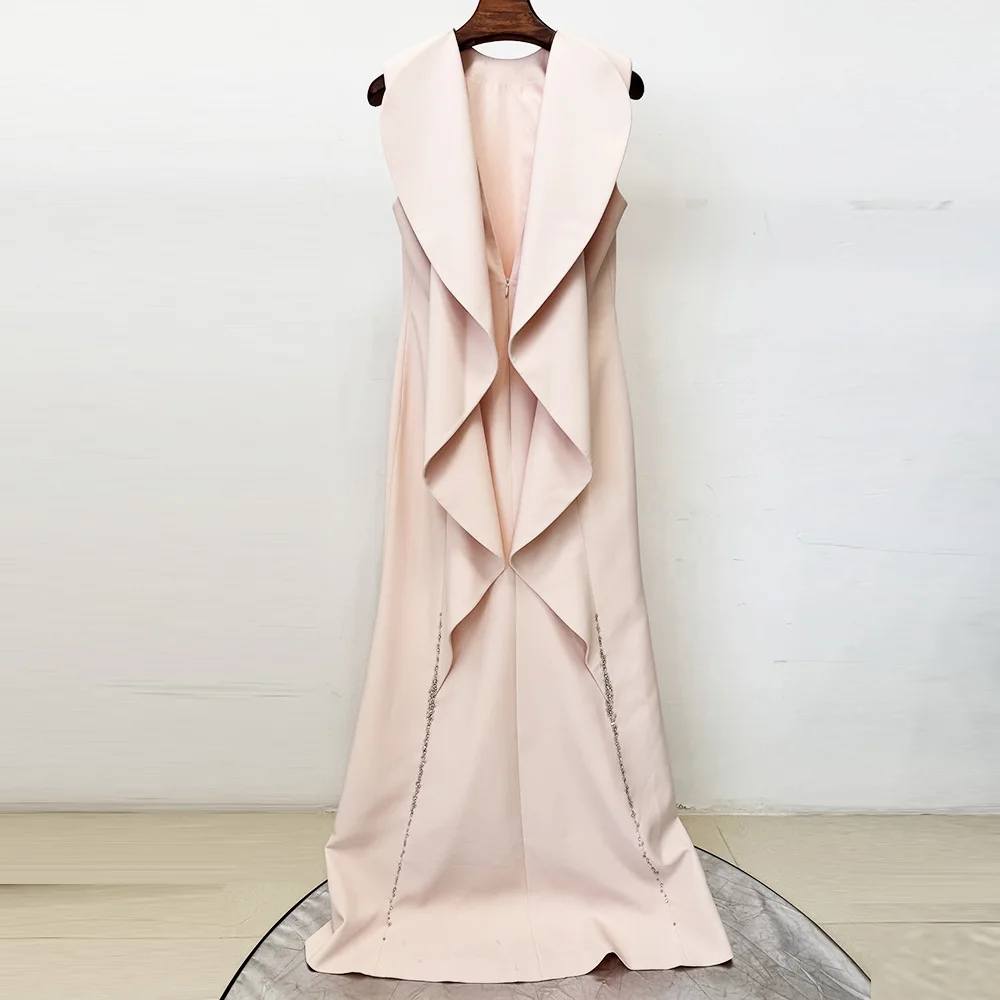 HIGH STREET Neueste Mode 2025 Designer Party Vestido Damen Ärmelloses Rückenfreies Rüschen-Maxikleid