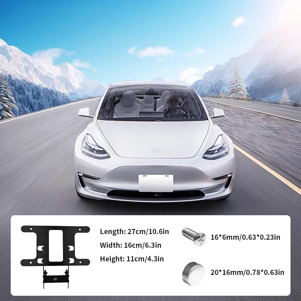 Front License Plate Frame Holder Front Bumper License Plate Frame No Drilling Adhesive-Free Lockable For Tesla Model 3 Highland