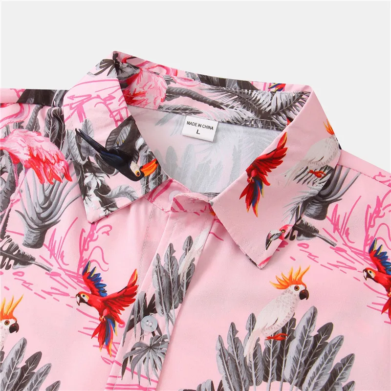 Chemise hawaïenne à imprimé flamants roses pour hommes, manches courtes, plage, rentabilité, été 2024, fête, vêtements de vacances, 3XL