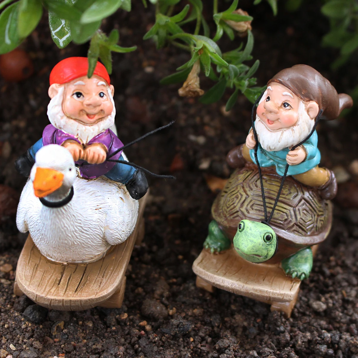 3-teiliges Set aus Kunstharzfiguren: Zwerge auf Rollern, Weihnachtsgeschenke, Bonsai-Dekorationsskulpturen, Garten- und Hofdekoration