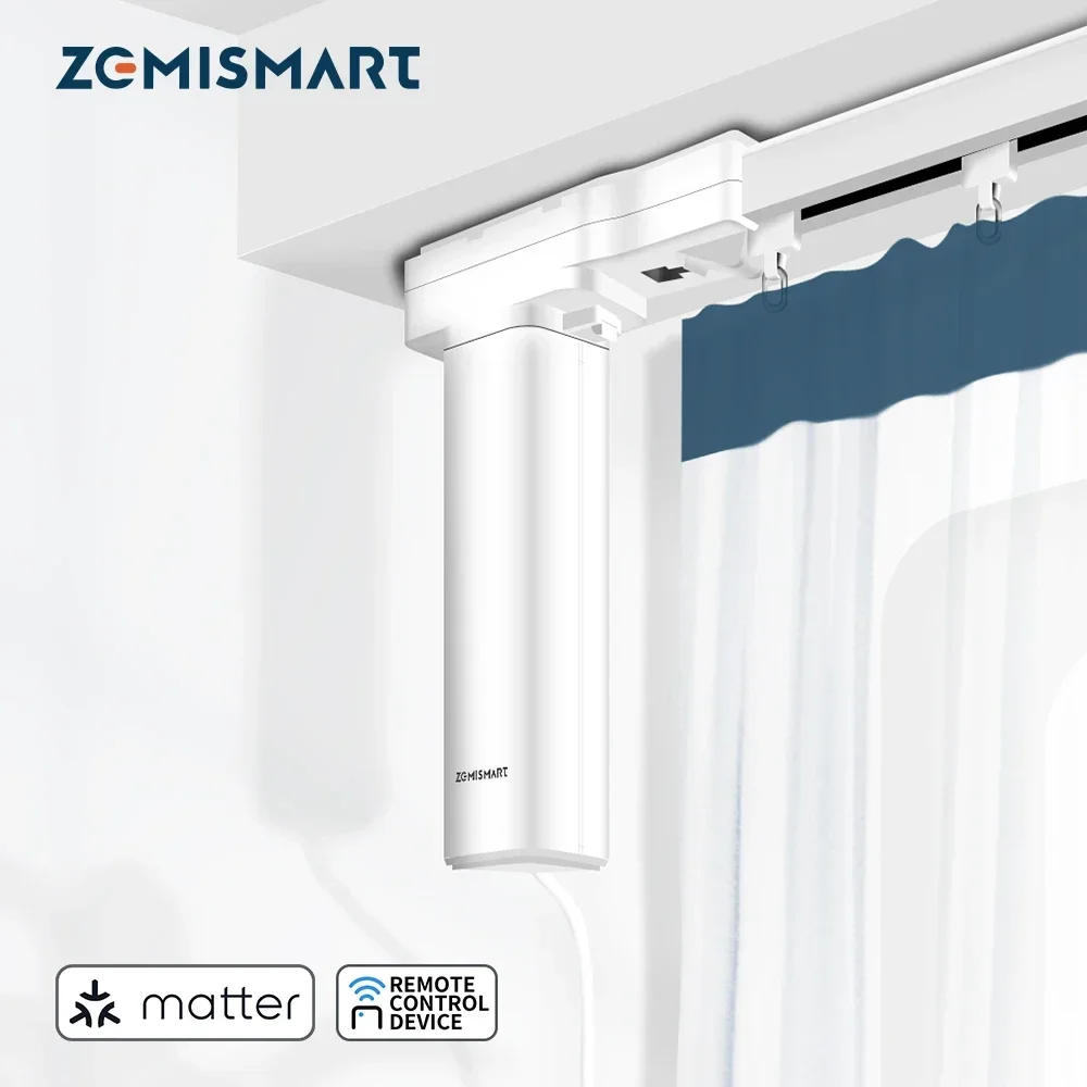 Zemismart Matter Over Thread Smart Slide Curtain Motor SmartThings Google Home Control Curtain Engine with Splicing Track