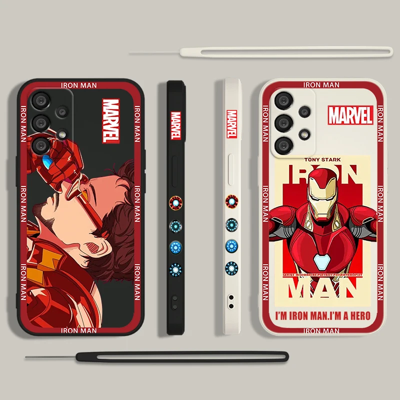 Cool Iron Man Avengers Logo Phone Case For Samsung A73 A53 A33 A52 A32 A71 A51 A21S A50 A30 5G Liquid Left Rope Funda