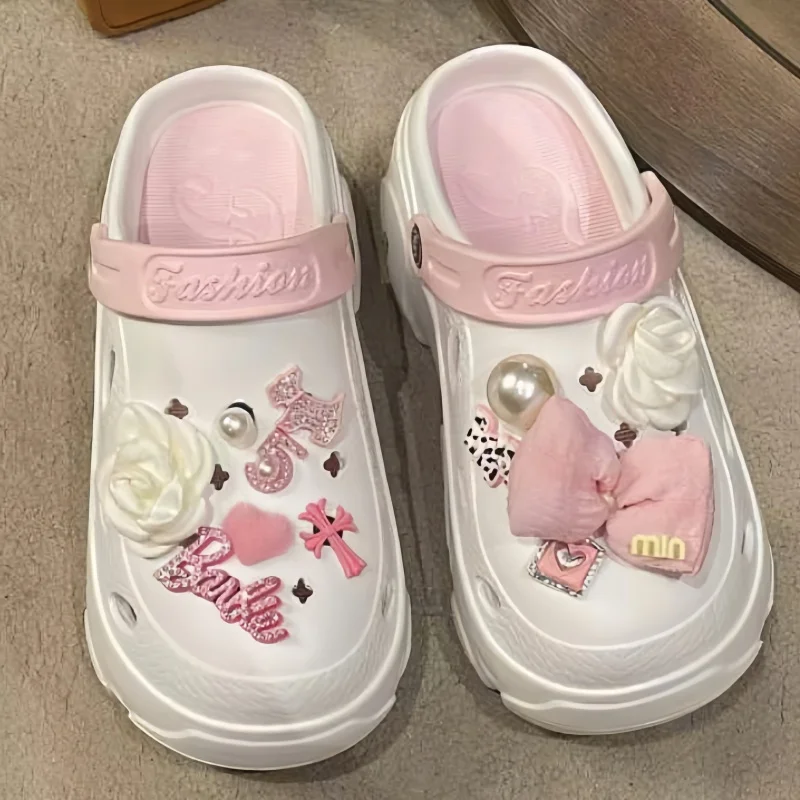 Nuovo 12 PZ JIBBITZ Stella Rosa, Arco, Cuore Scarpe Pendenti e Ciondoli Per Crocs Staccabile FAI DA TE Fibbia per Scarpe Set Regali di Festa