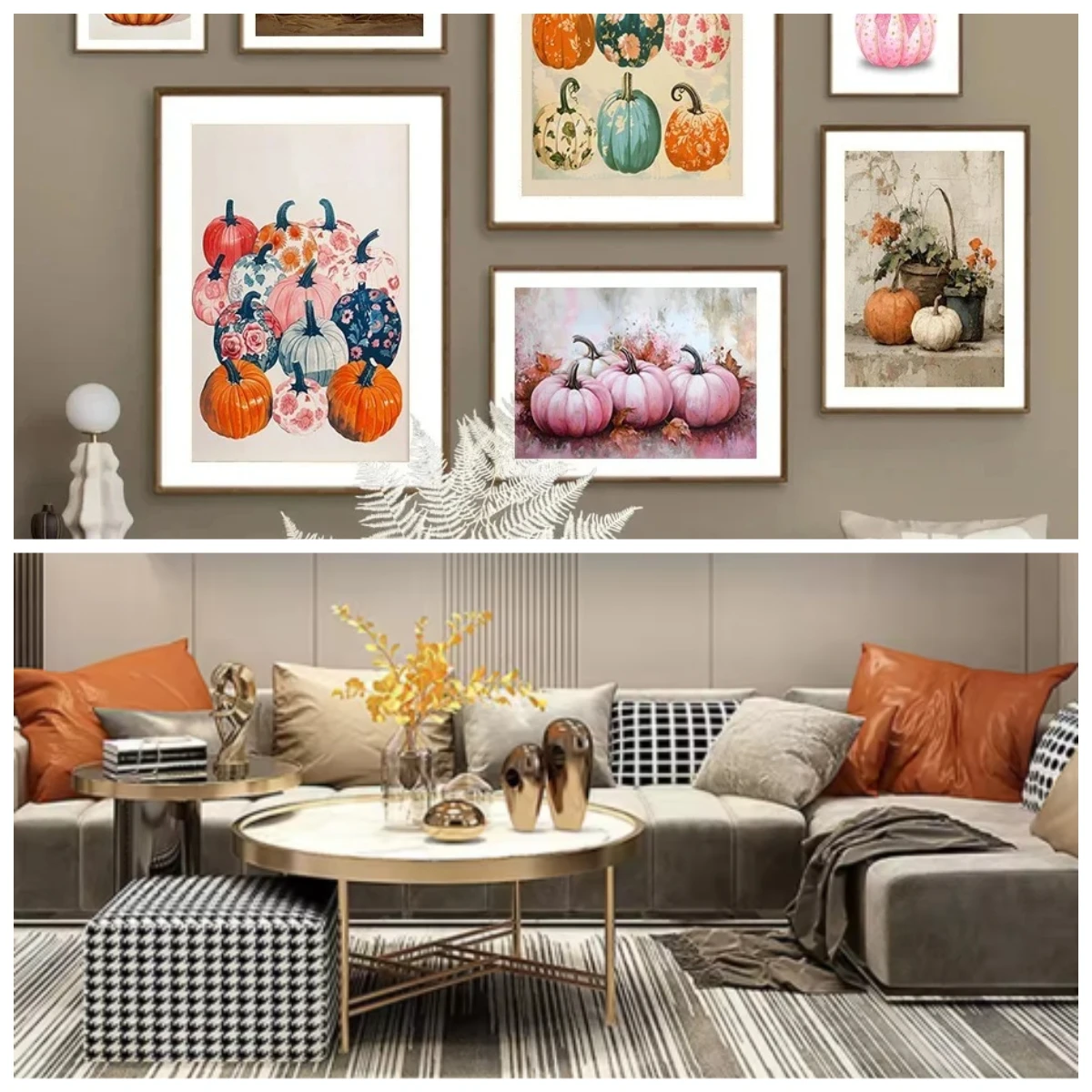 2026 New Vintage Autumn Vibes Cute Floral Pink Halloween Girly Apartment Fall Frameless Canvas – Lounge Wall Decor Gift