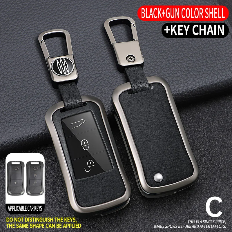 Zinc Alloy Car Key Case para Porsche Cayenne, Capa de Couro, Chaveiro Acessórios, Fob Shell, GTS, Panamera, Carrera, GT3