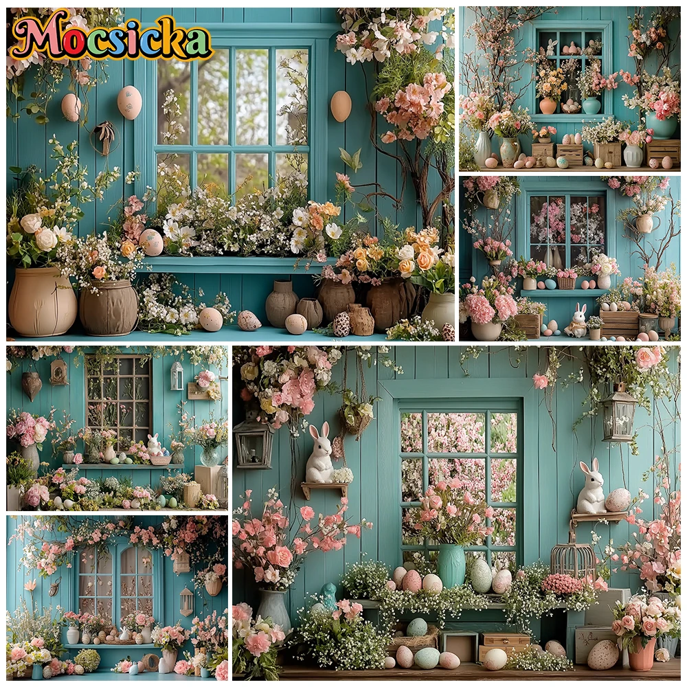 

Mocsicka Spring Flowers Backdrop Photography Shooting Props Studio Banner Easter Bunny Party Decor Kid Portrait Photo Background