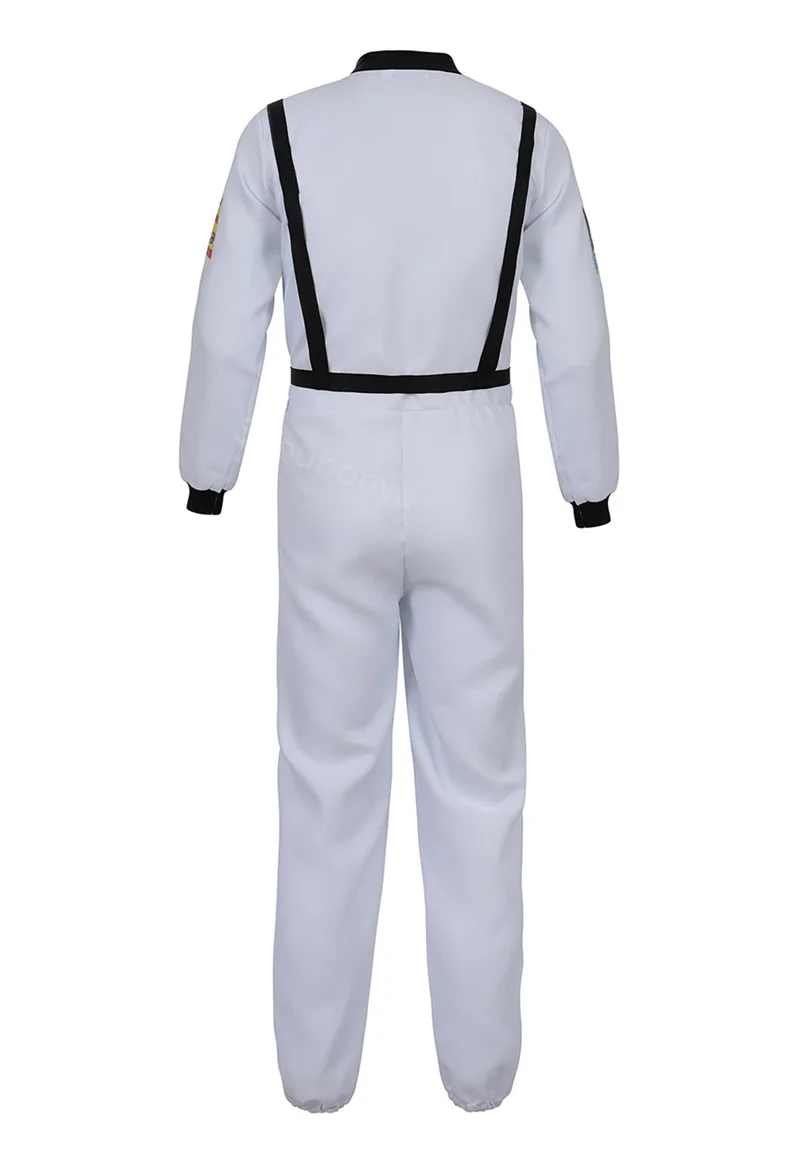 Costume da astronauta adulto uomo donna tuta tuta spaziale completo tuta da volo Halloween Cosplay tuta intera blu bianco arancione