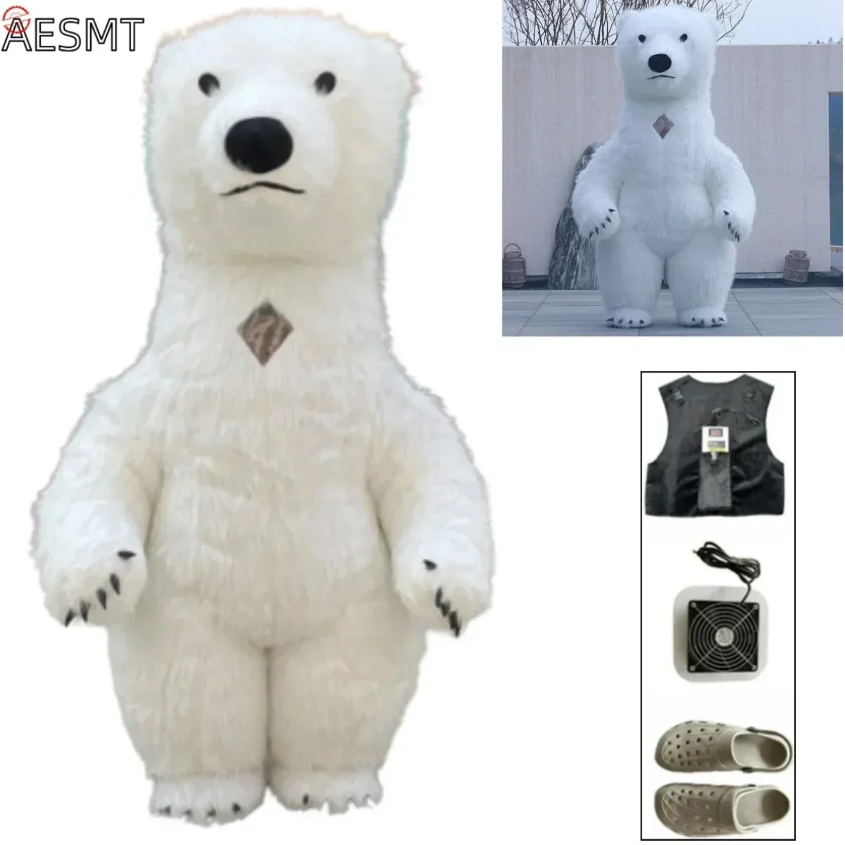 

Giant Inflatable Polar Bear Costume Adult Fur Plush Blow Up Mascot Suit Animal Character Inflated Garment for Stage Props