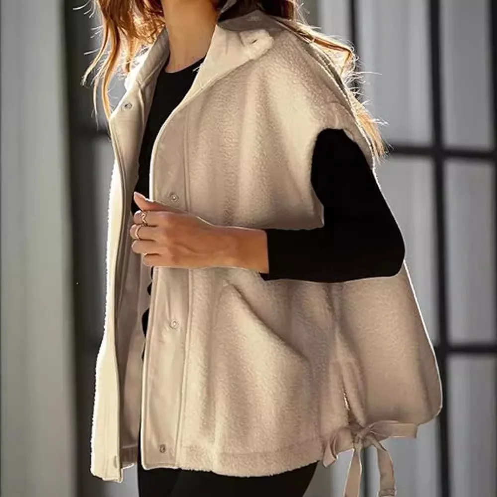 CPSYMYM plush vest oversized sleeveless lamb wool jacket thermal button-down vest jacket