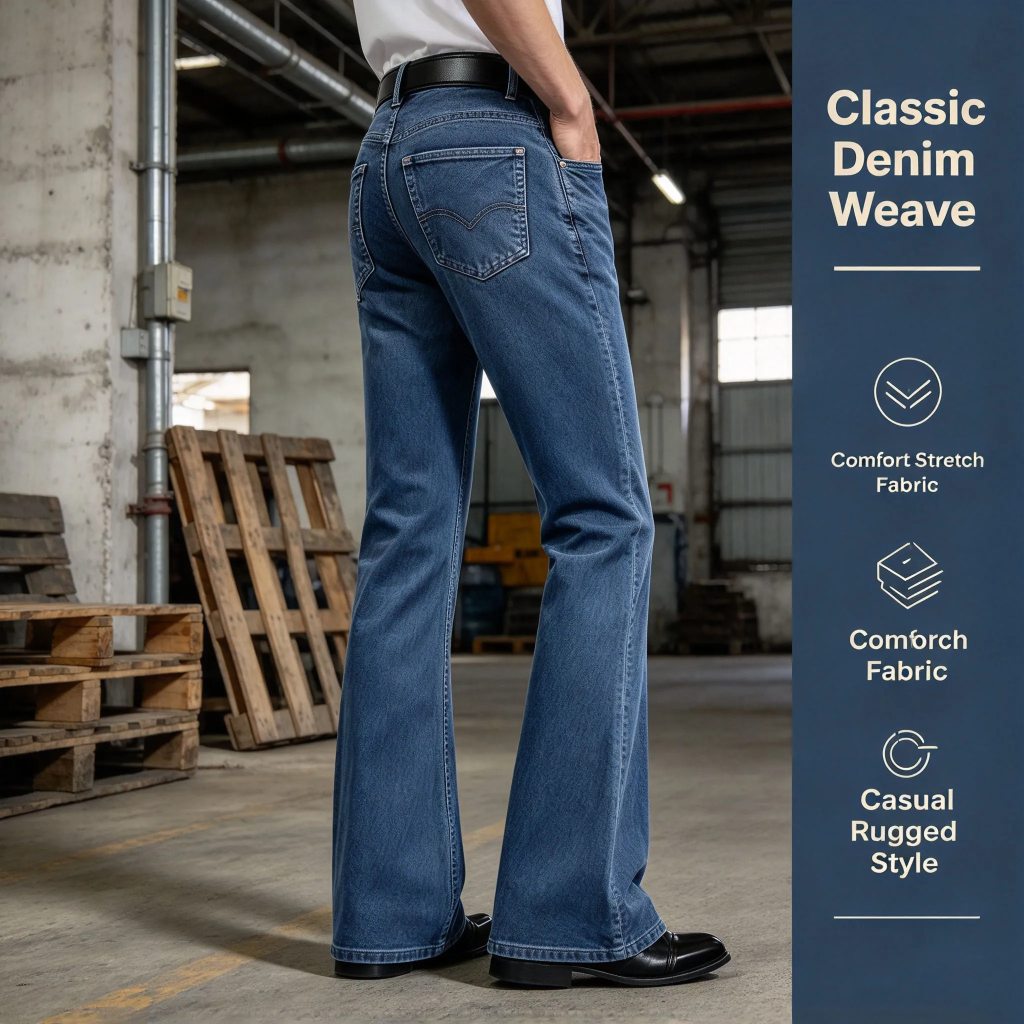 Men's Flared Jeans Wide Leg Denim Pants Slim Fit Retro 70s Style Bootcut Jeans Business Casual Dress Office Trousers