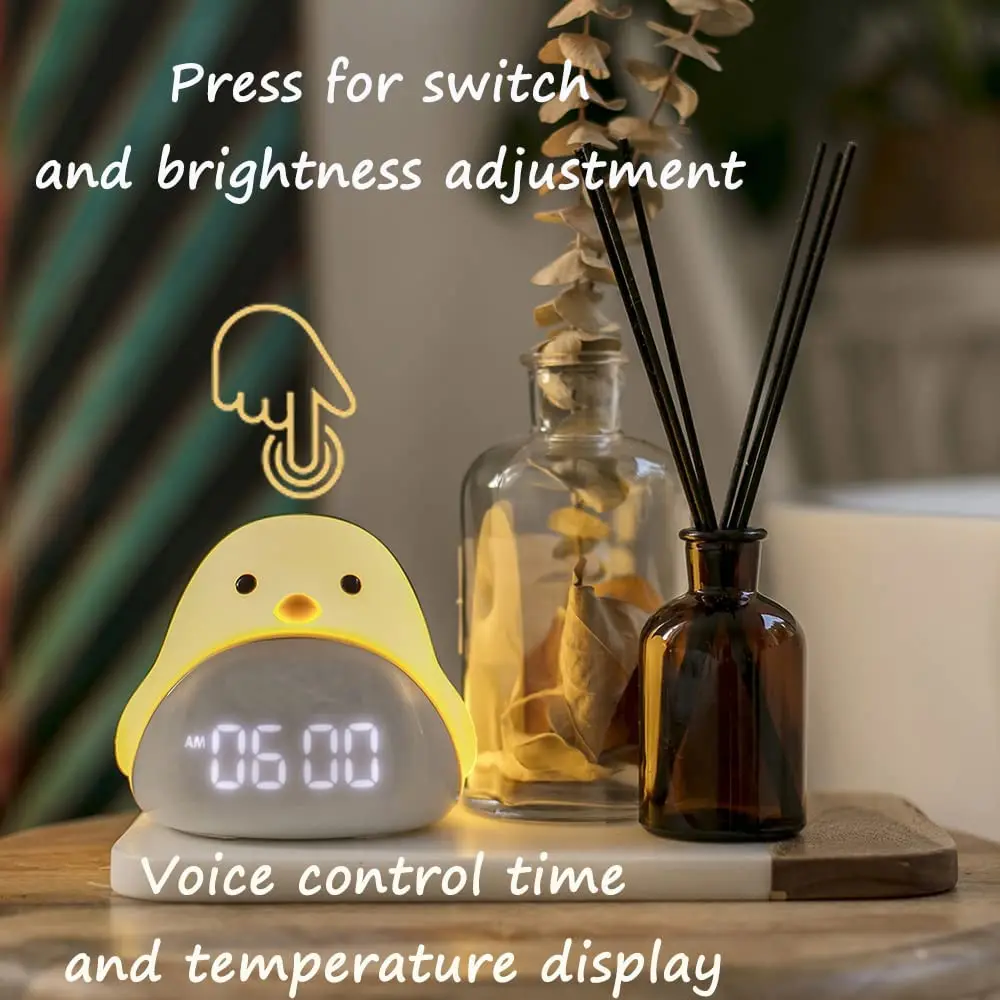 LED Kids Night Light Cute Little Bird Timing Alarm Clock Night Light with Temperature and Time Display, Fabulous Ideal Gift