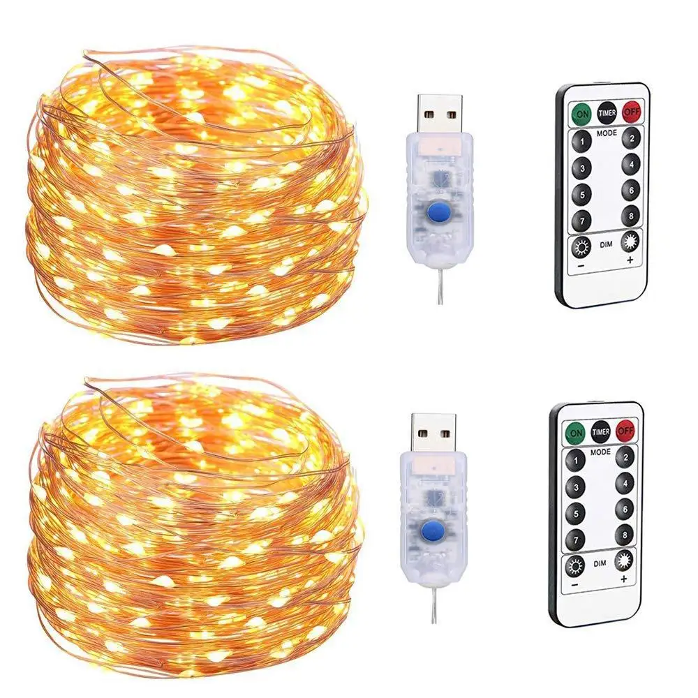 Guirlanda clara conduzida para o Natal, luzes da fada com controlo a distância do usb, fio de cobre, para a decoração do banquete de casamento, 5m,