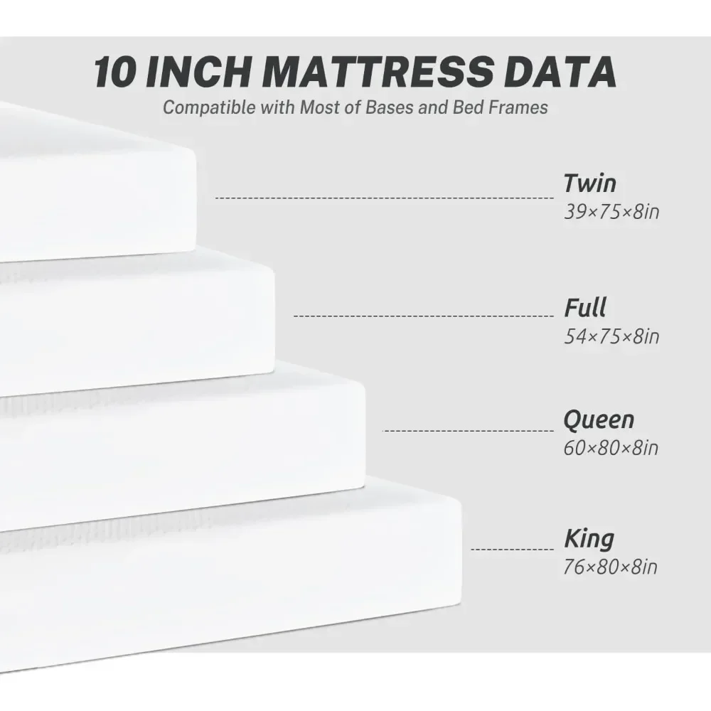 Full Size Mattress for Pressure Relief & Cooler Sleep CertiPUR-US Certified 10 Inch Medium-Firm Gel Memory Foam Mattress