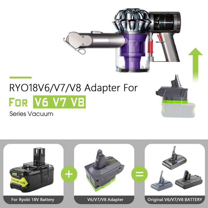 Dyadaptor baterai 3-In-1 untuk Ryobi 18V konversi ke Dysom V6 V7 V8 Aksesori penyedot debu absolut hewan