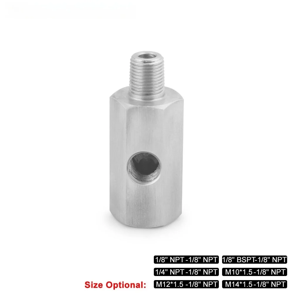Conector de Sensor de presión de aceite de orificios laterales de acero inoxidable, 1/8 "NPT hembra a M12, M10, M14, medidor de línea de alimentación, adaptador en T