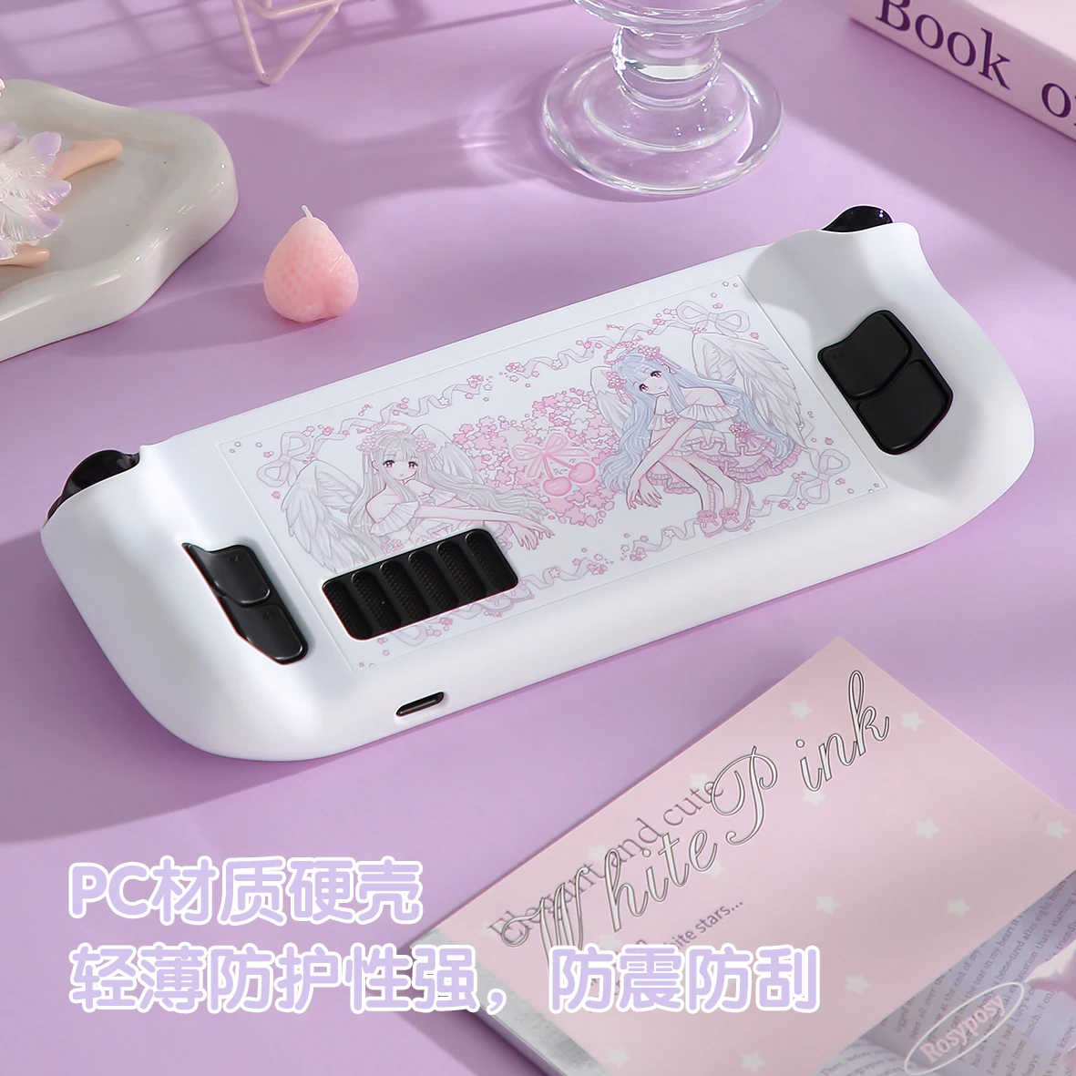 Kawaii Cute Steam Deck Protective Case Full-Cover Steam Deck Protective Sleeve Pink Sakura Angel PC Hard Case Accessories