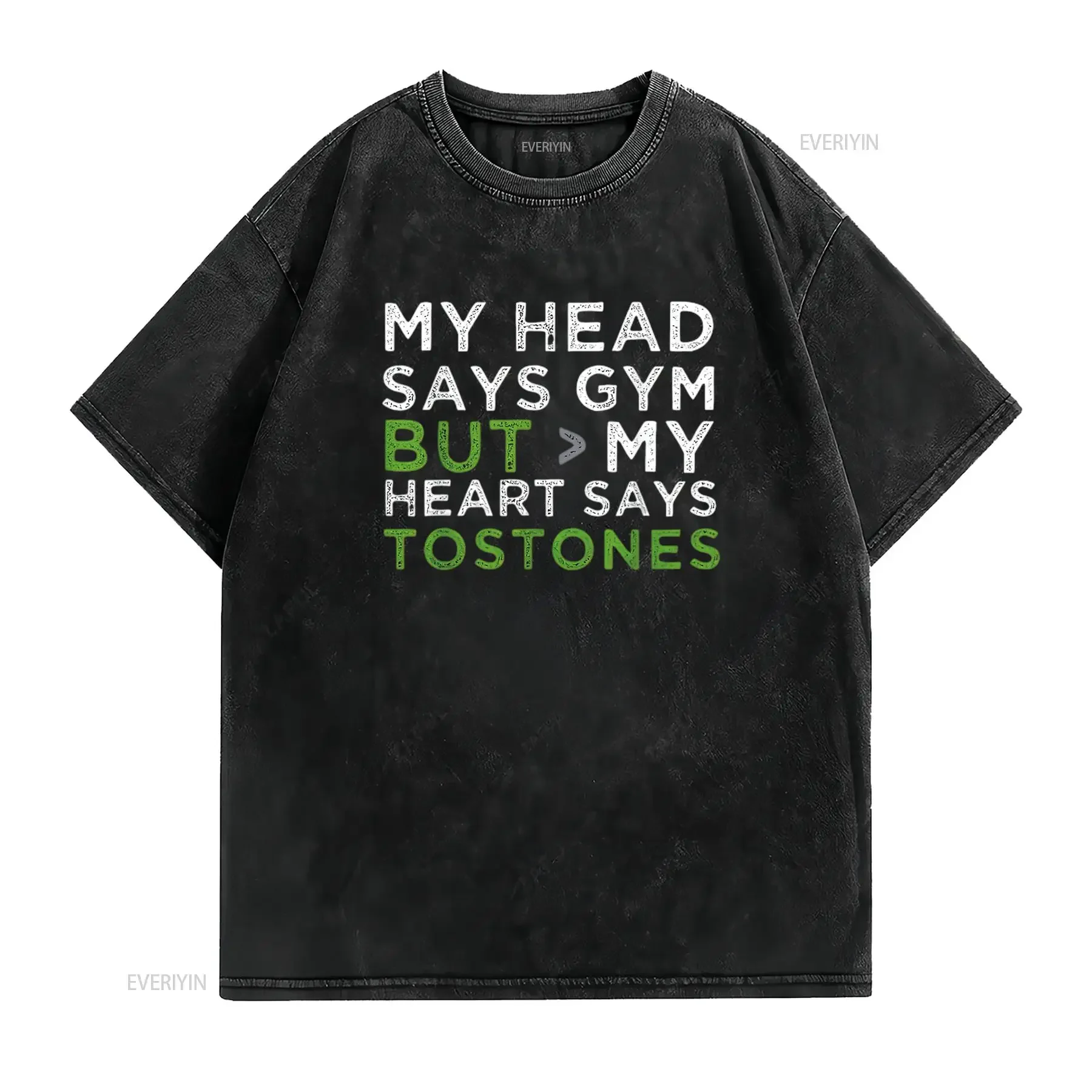My Head Says Gym But Heart Tostones Funny Black vintage Washed Top For Everyday Wear streetwear Comfortable Stylish Breathable