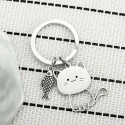 Stainless Steel Lovely Cat Keychain Cartoon Cat Pendant Couple Lover Animal Matching Keyring Valentine's Day Gift Keychain 1pcs