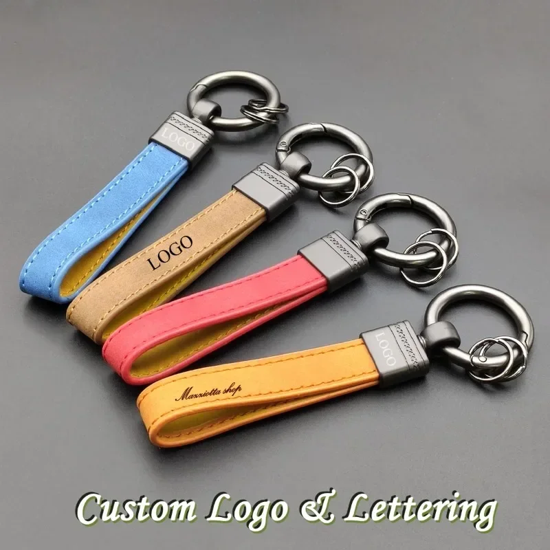 

Custom LOGO The First Layer of Cowhide Keychain Exquisite Gift DIY Lettering Key Chain Keyring Gift for Men and Women