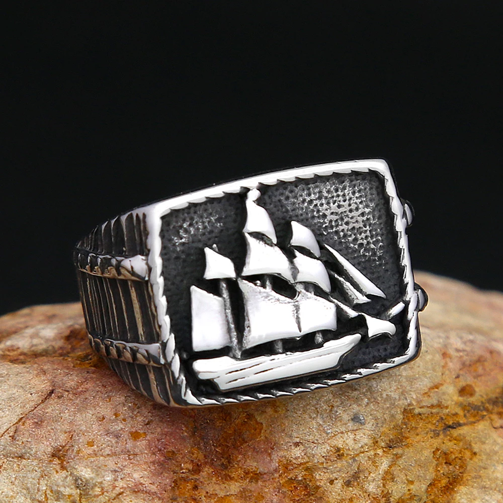 

Punk Vintage Nordic Ship Ring Stainless Steel Viking Amulet Rings For Men Women Fashion Biker Jewelry Gifts Dropshipping