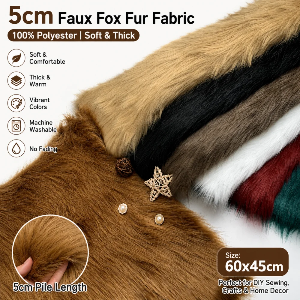 5cm Simulierter Kunstfuchs-Pelz 60x45cm Flauschiger Plüschstoff 100% Polyester DIY Puppen-Jacke Heimdekoration Material – Detail 1