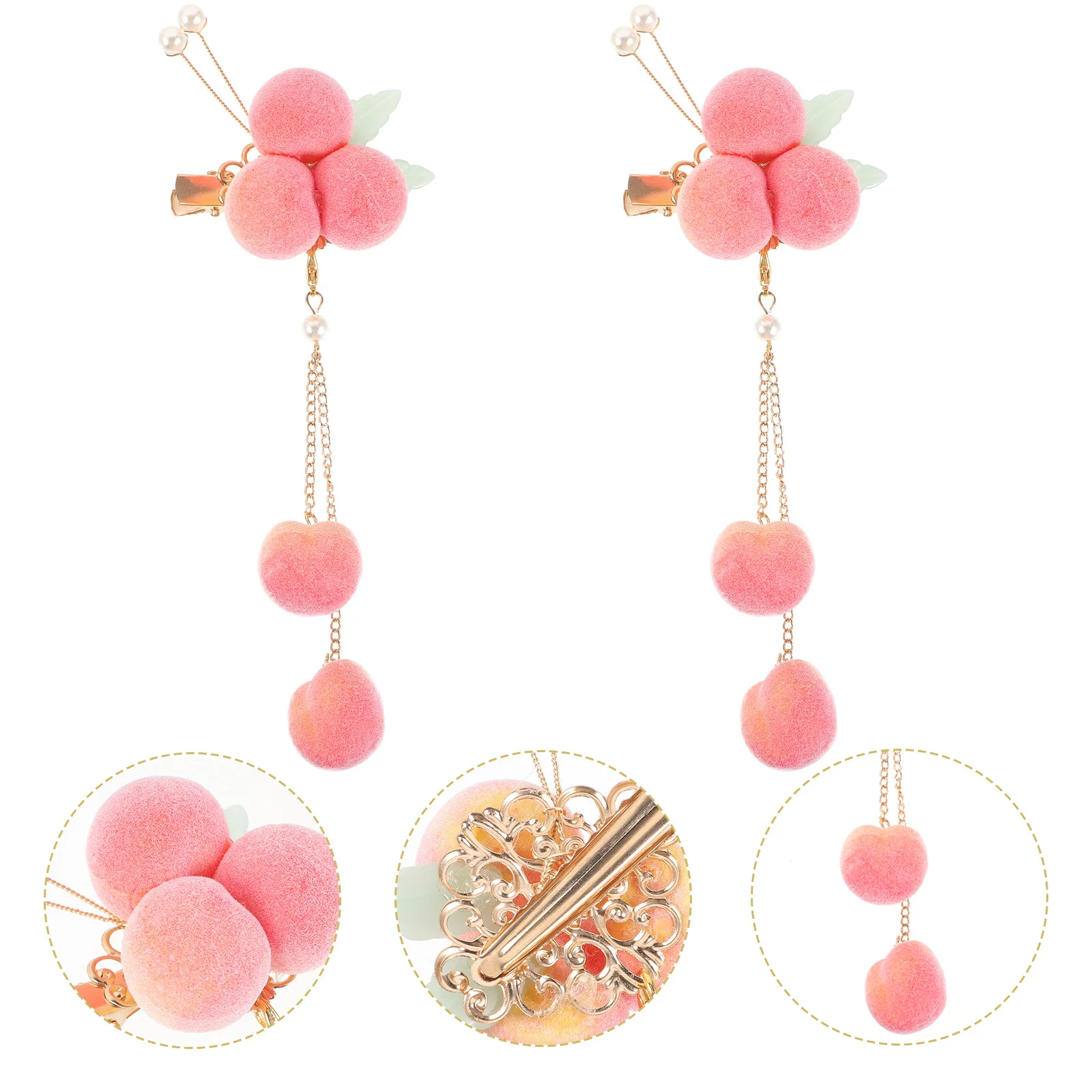 

2Pcs Peach Hair Clips Long Tassel Hair Accessories for Women Girls Wedding Party Prom Everyday Use Peach Clips for Girls