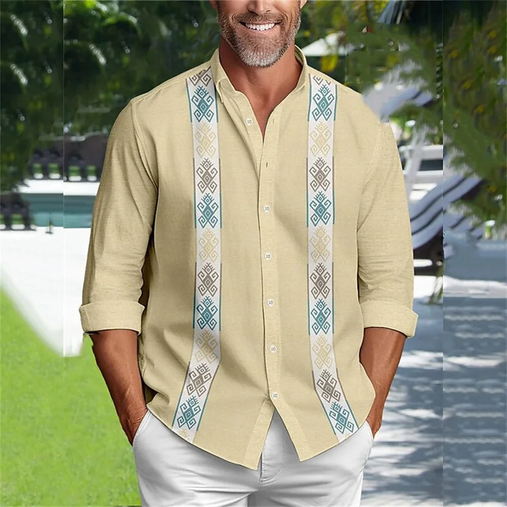 New Hawaiian shirt for men with solid color lines, 3D printed lapel button up shirt, fashionable casual vacation clothing