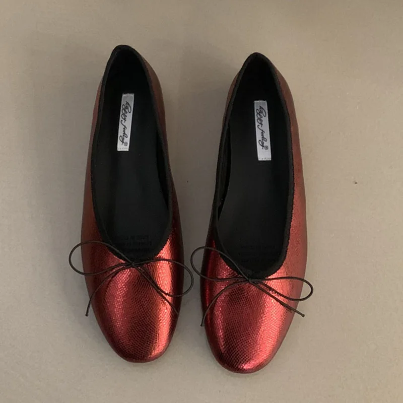 2024 Red Sliver Women Flat Shoes Brand Designer Mary Janes Shoes Woman Round Toe Japanned Leather Flats Vintage Loafer Mujer