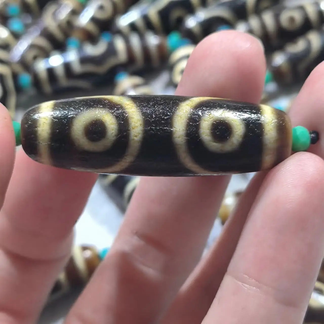 1pcs/lot Natural Three Eyes Old Agate Dzi Bead black-brown weathered pattern white core ancient beads jewelry amulet folk-custom