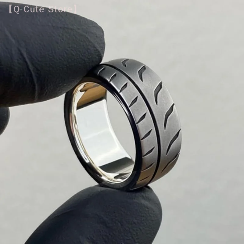 

For Racing Lovers Handmade Metal Racing Tire Ring With Tire Tread Pattern Racing Driver Wedding Jewelry